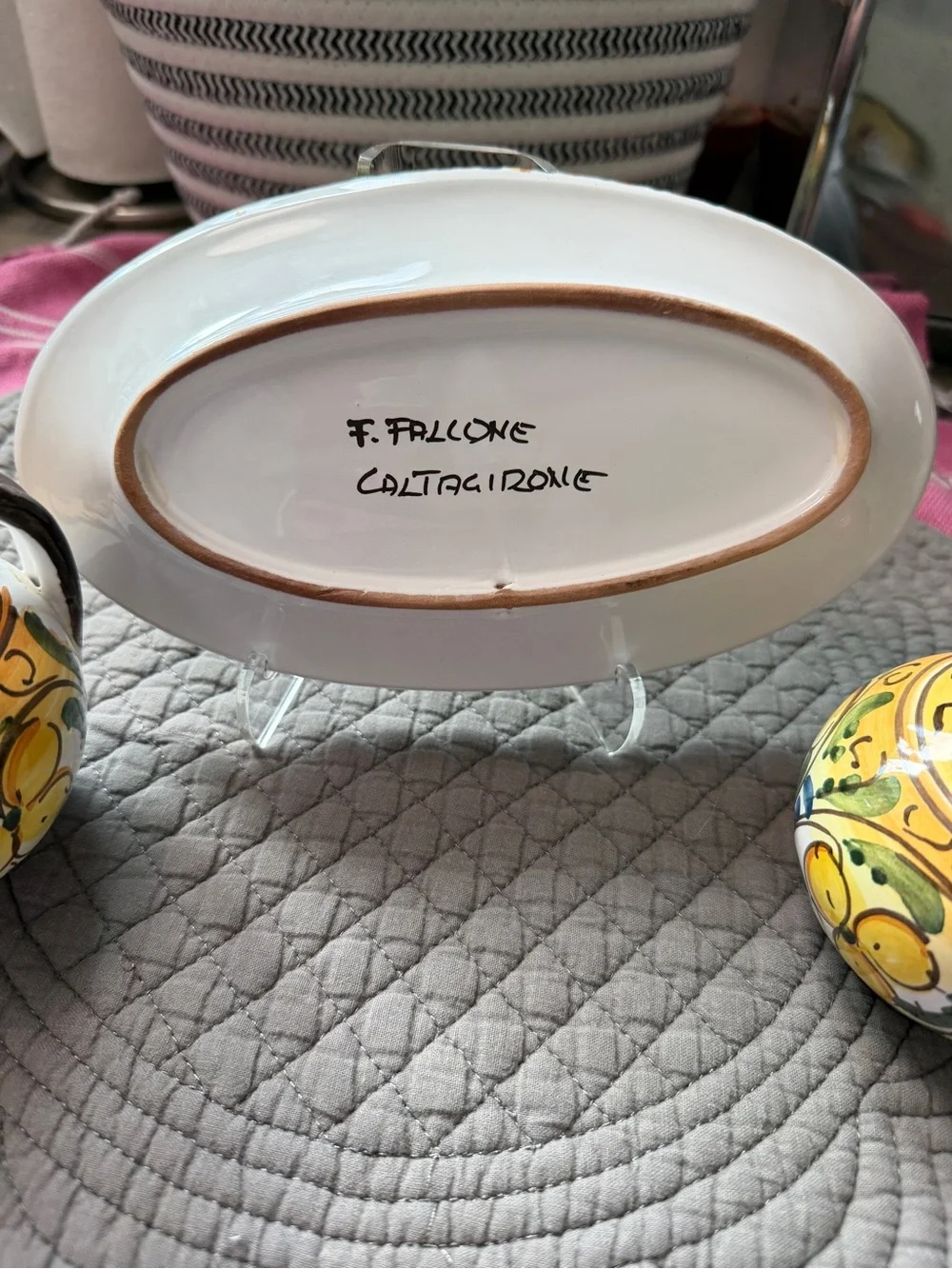 Hand-Painted Italian-Style Ceramic Serving Platter in Yellow & Green - Picture 2 of 8